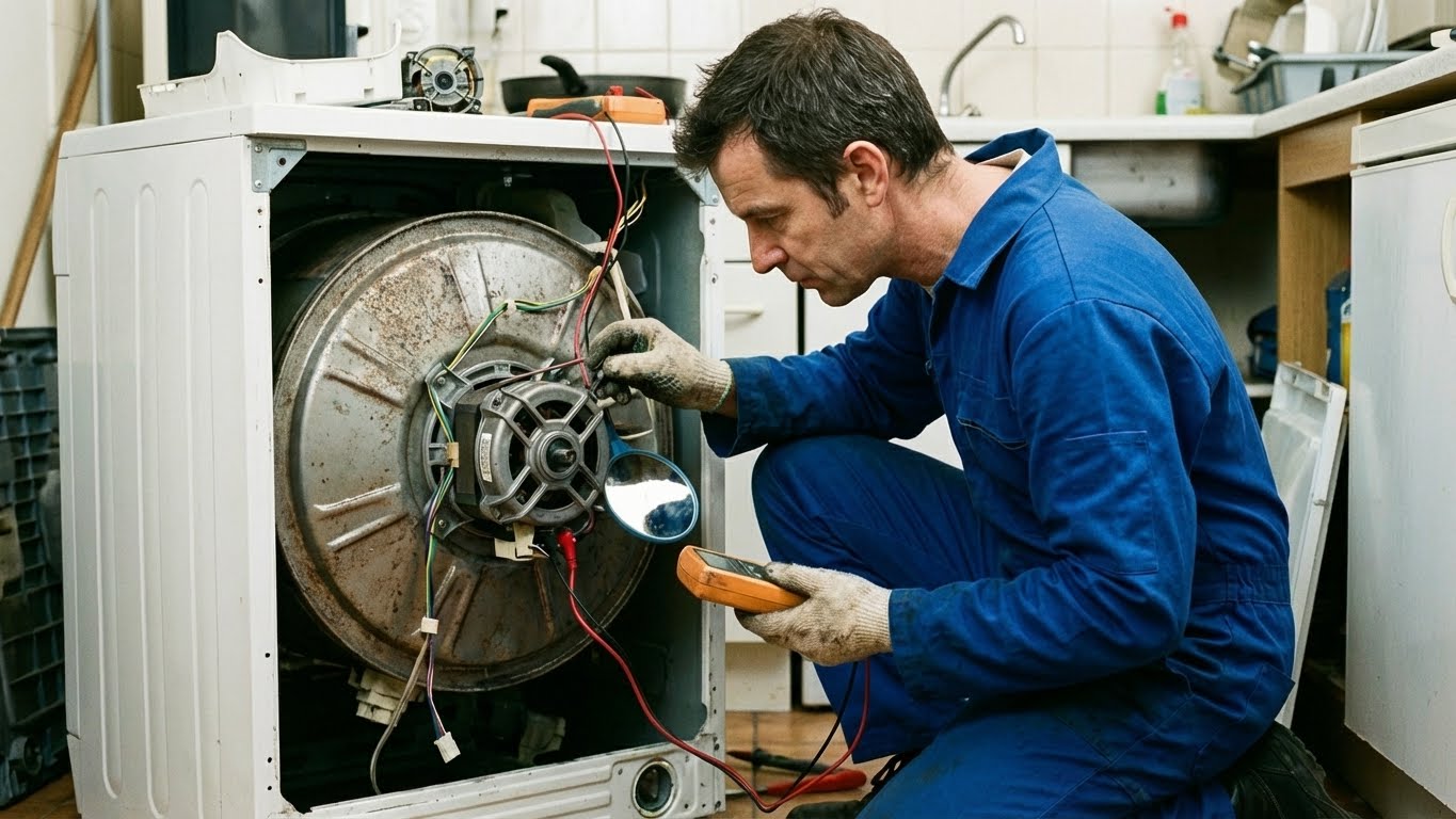 Arçelik çamaşır makinesi motor arızası ve sıkma sorunu teşhisi.